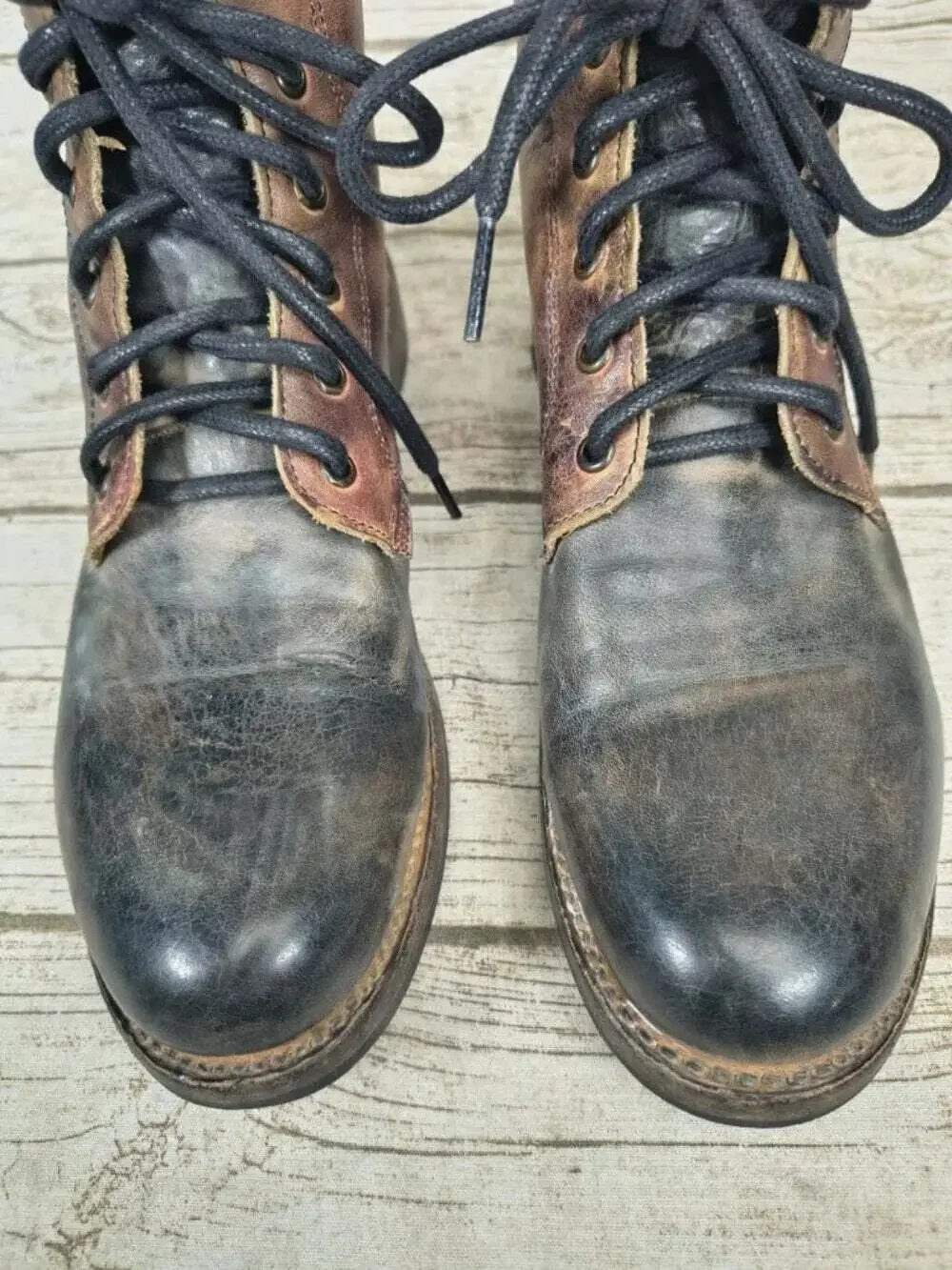 Bed Stu Two Tone Distressed Leather Lace Up Boots 8.5